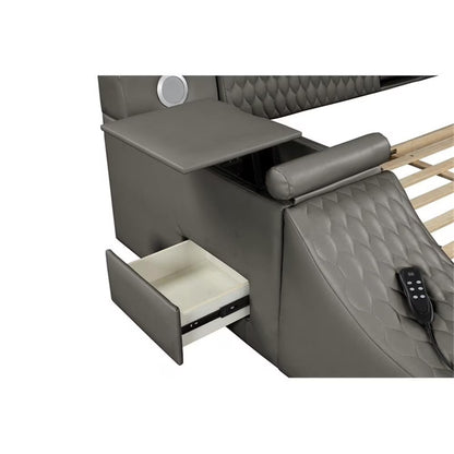Smart Multifunctional Queen Size Bed Made with Wood in Gray