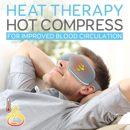 Eye Massager with Heat - Rechargeable Smart Stress Relief Therapy Folding Massage Visor Mask W/Adjustable Headband, Acupressure Pneumatic, Air Pressure, Timer, Hot Compress