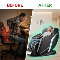 4D Deluxe Gray and Black Zero Gravity and Space Saving Faux Leather Heated Massage Chair with Sl-Track and Bluetooth — Before & After