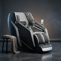 4D Deluxe Gray and Black Zero Gravity and Space Saving Faux Leather Heated Massage Chair with Sl-Track and Bluetooth — Studio Shot