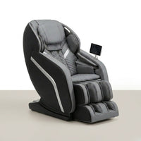 4D Deluxe Gray and Black Zero Gravity and Space Saving Faux Leather Heated Massage Chair with Sl-Track and Bluetooth — Studio Shot