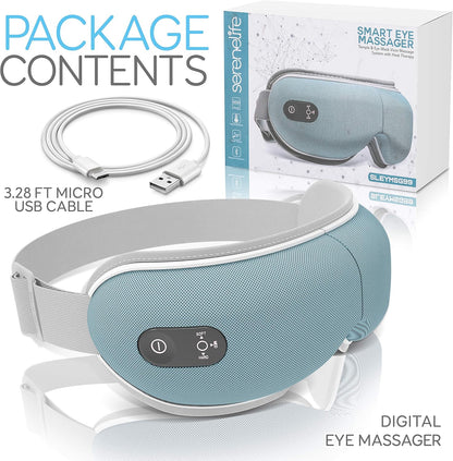 Eye Massager with Heat - Rechargeable Smart Stress Relief Therapy Folding Massage Visor Mask W/Adjustable Headband, Acupressure Pneumatic, Air Pressure, Timer, Hot Compress