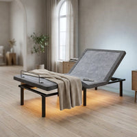 Adjustable Bed Frame Smart Bed Twin XL - Upholstered Bed Base with Massage, Wireless Remote, Ergonomic Foot&Head Incline, Zero Gravity, Dual USB Ports, under Bed Light, 3100 Series Grey — Studio Shot