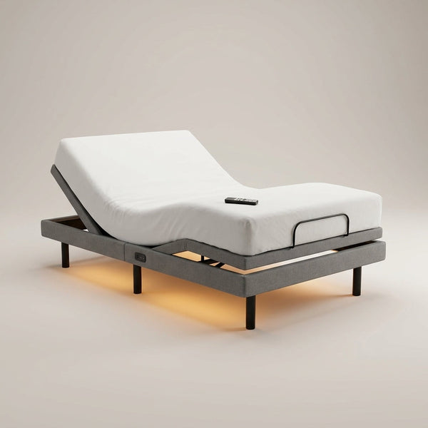 Adjustable Bed Frame Smart Bed Twin XL - Upholstered Bed Base with Massage, Wireless Remote, Ergonomic Foot&Head Incline, Zero Gravity, Dual USB Ports, under Bed Light, 3100 Series Grey — Studio Shot