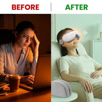 Grey Eye Massager, Heated Eye Mask for Migraines with Music, Smart Migraine Massager Reduce Dry Eyes Improve Sleep — Before & After