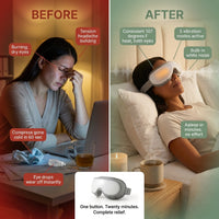 Grey Eye Massager, Heated Eye Mask for Migraines with Music, Smart Migraine Massager Reduce Dry Eyes Improve Sleep — Before & After