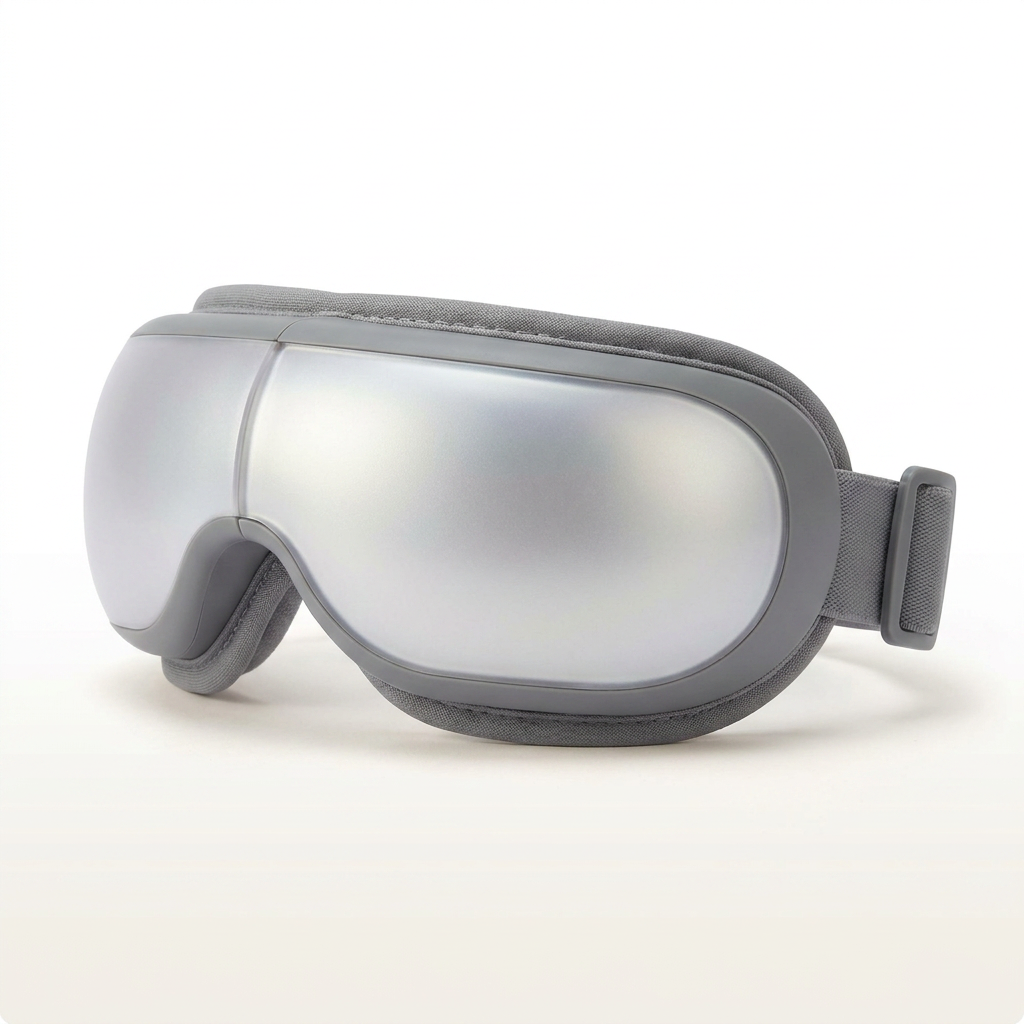 Grey Eye Massager, Heated Eye Mask for Migraines with Music, Smart Migraine Massager Reduce Dry Eyes Improve Sleep — Studio Shot
