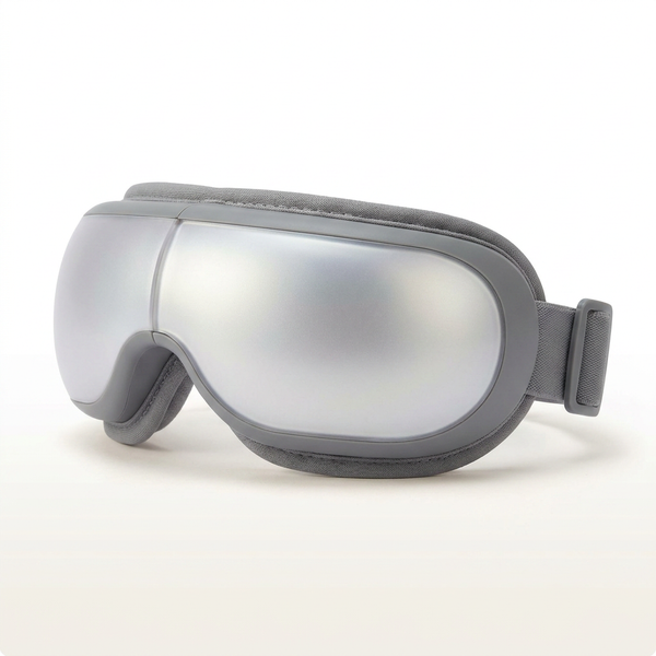 Grey Eye Massager, Heated Eye Mask for Migraines with Music, Smart Migraine Massager Reduce Dry Eyes Improve Sleep — Studio Shot