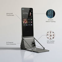 Smart Home Gym Built for AI-Guided Workouts, 42-Point Motion Tracking, 43 4K Touchscreen, 320+ Movements — infographic