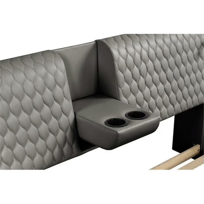 Smart Multifunctional Queen Size Bed Made with Wood in Gray