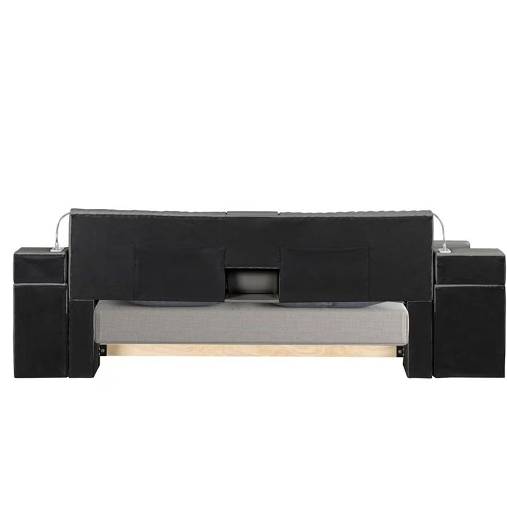 Smart Multifunctional Queen Size Bed Made with Wood in Gray