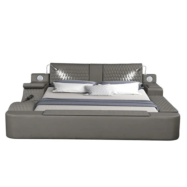 Smart Multifunctional Queen Size Bed Made with Wood in Gray
